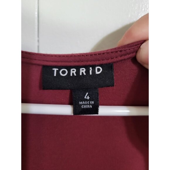 Torrid Dark Red Premium Ponte O-Ring Mini Wrap Dress Size 4X Short Sleeve Pocket - Picture 3 of 8
